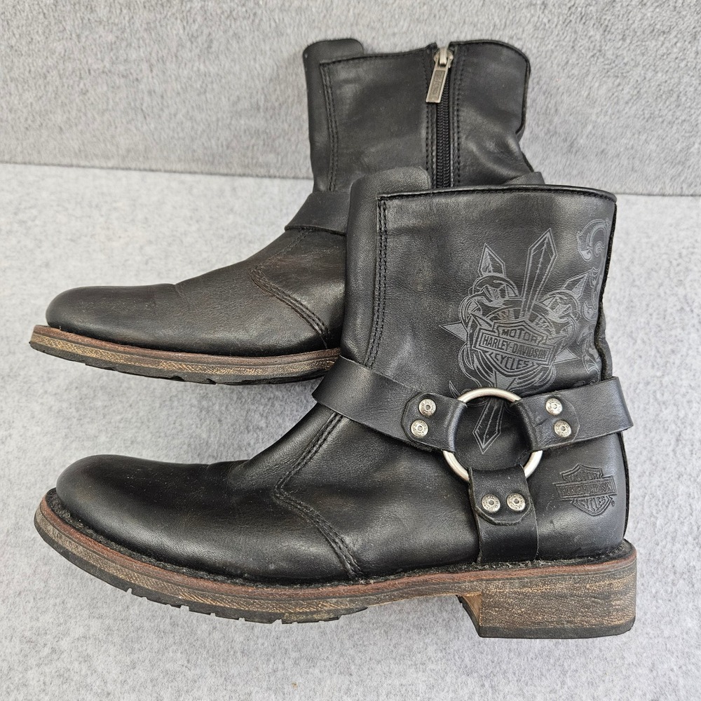 HARLEY DAVIDSON Darren Harness Boots Women 7.5 Black Leather Biker Ankle Moto